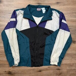 vintage 90s blue purple color block men's athletic works windbreaker jacket